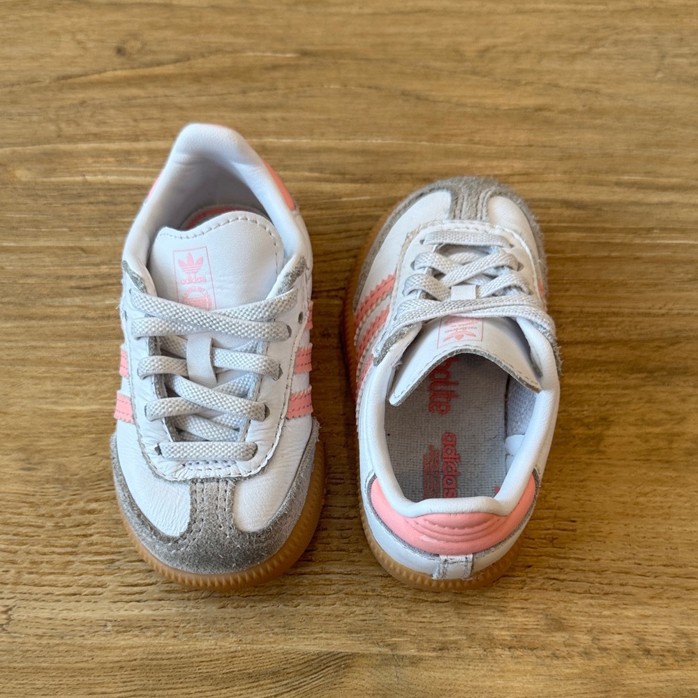 Adidas Kids Sneakers - White and Pink with Gray Accents